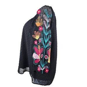 Savanna Jane Enbroidered Ballon Sleeve Swiss Dot Black Women's Blouse Top 2X NWT